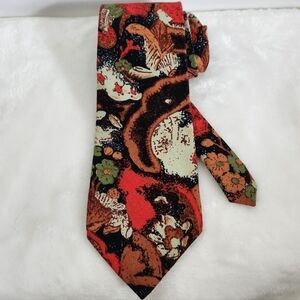 Cabralli Collection Leaves Floral Brown Orange Olive Green Cream Necktie Tie
